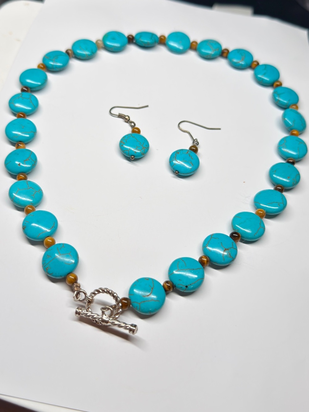 Turquoise Blue Beaded Necklace & Earrings Set